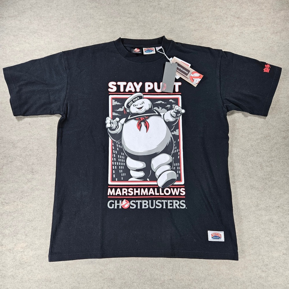 Nutmeg Ghostbusters Stay Puft T Shirt Mens Medium Black Marshmallow Man NWT